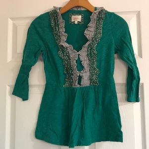 Anthropologie Deletta green ruffle top XS